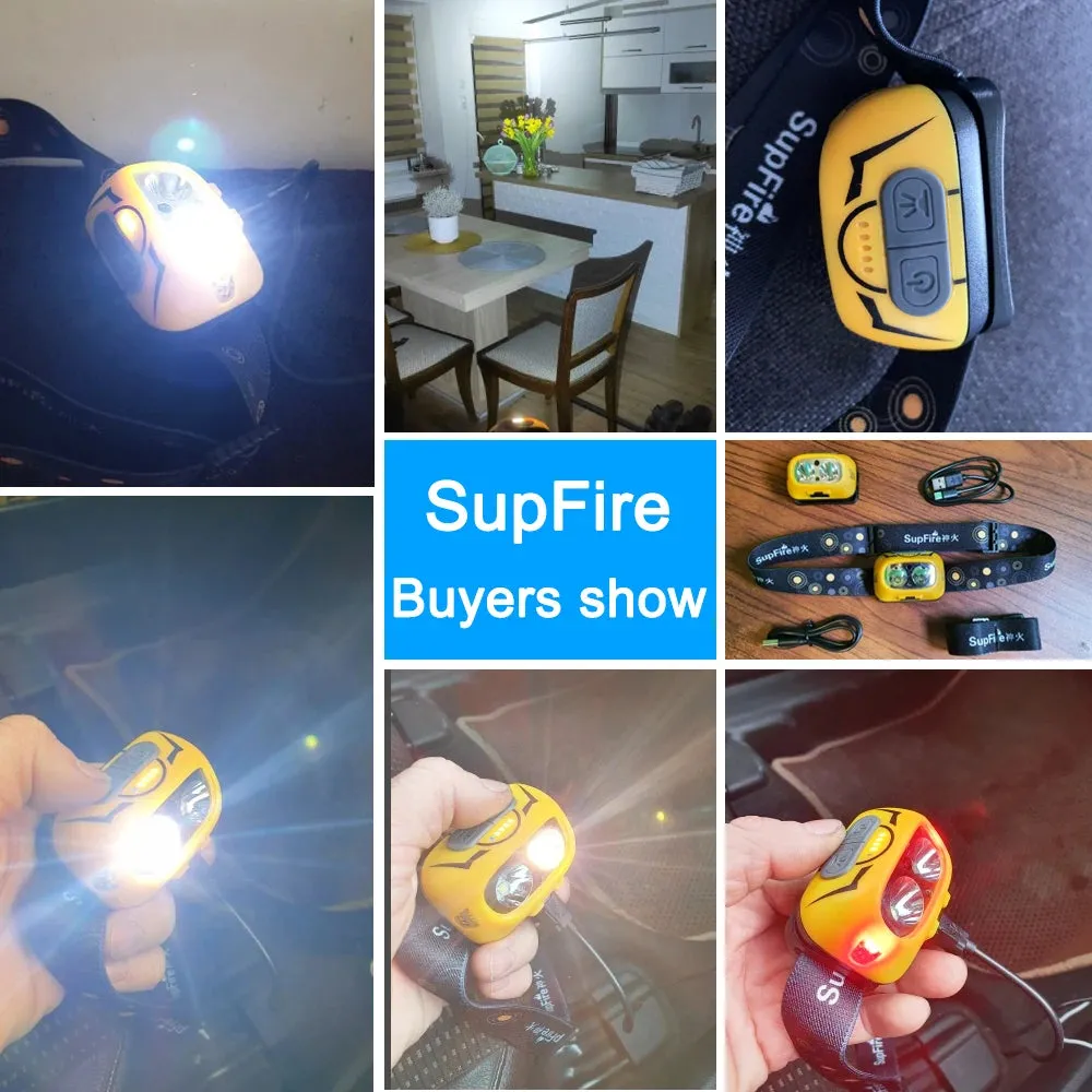 SUPERFIRE HL05-S Powerful LED Headlamp Yellow/White Light Camping Lantern Motion Sensor Rechargeable Stepless Dimming Head Lamp