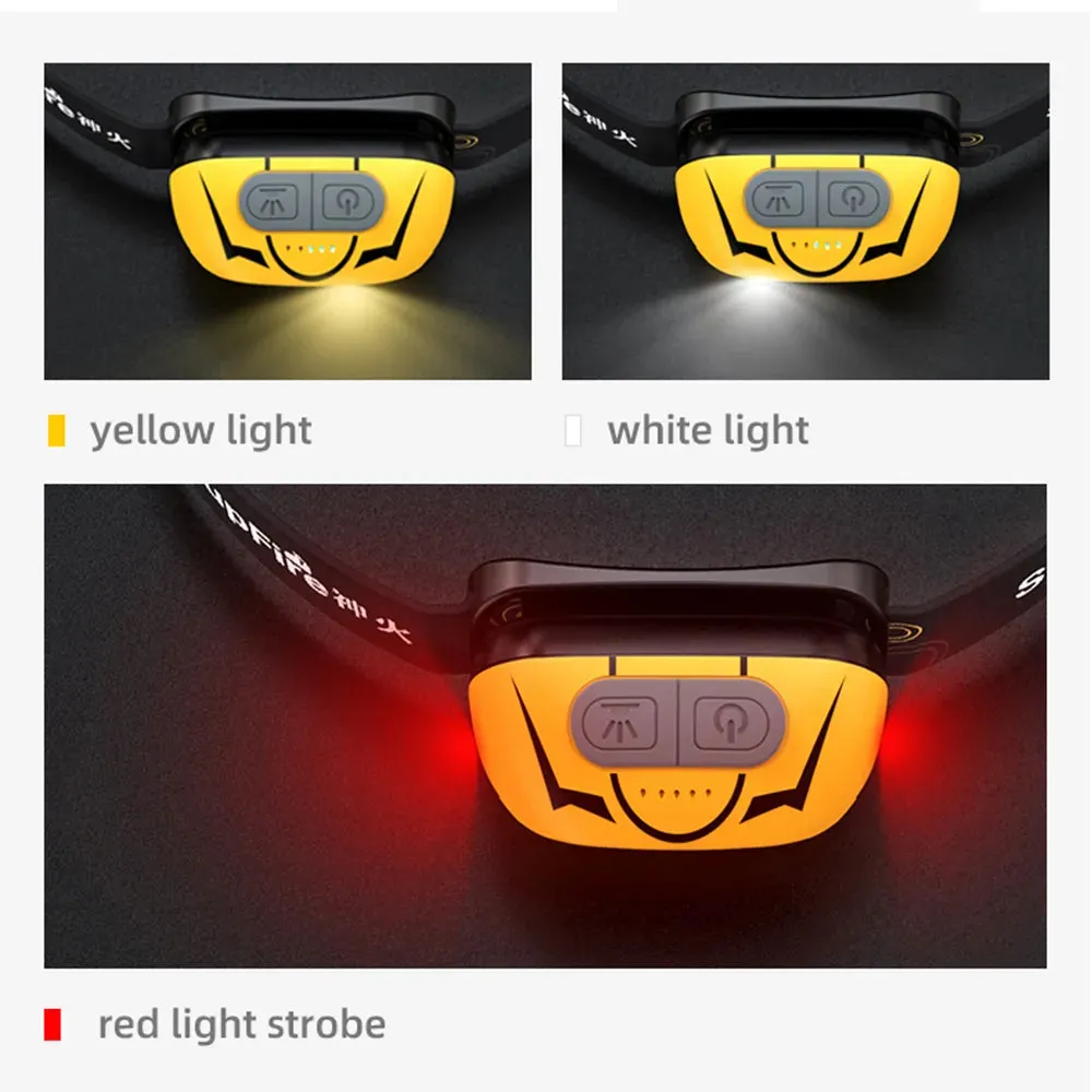 SUPERFIRE HL05-S Powerful LED Headlamp Yellow/White Light Camping Lantern Motion Sensor Rechargeable Stepless Dimming Head Lamp