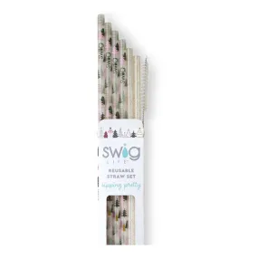 Swig | Tinseled Trees   Gold Glitter Reusable Straw Set