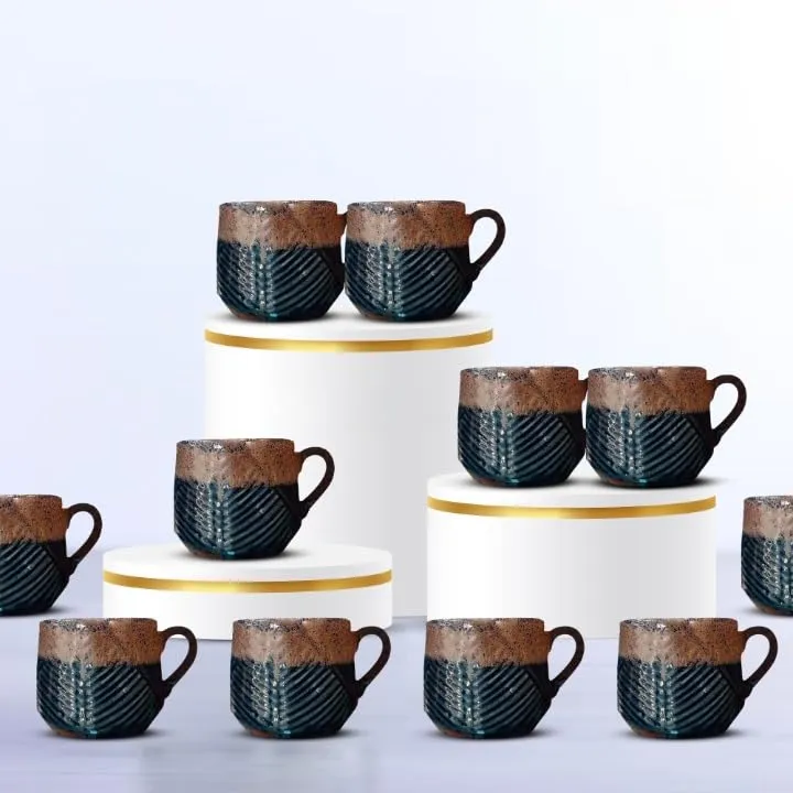 The Better Home Terra Series Ceramic Tea Coffee Cup with Handles (320 ml x 12) | Microwave Safe | Scratch Resistant | Stain Proof | Glossy Finish | Gifting Set | (Pack of 12- Brown Black)