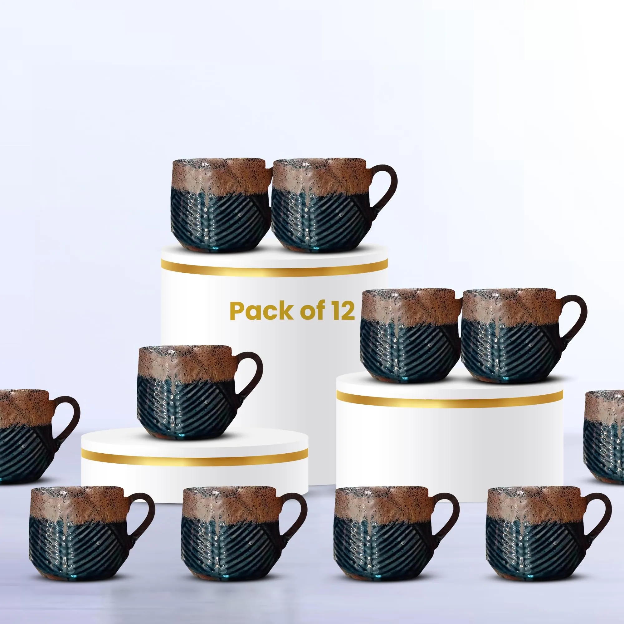 The Better Home Terra Series Ceramic Tea Coffee Cup with Handles (320 ml x 12) | Microwave Safe | Scratch Resistant | Stain Proof | Glossy Finish | Gifting Set | (Pack of 12- Brown Black)