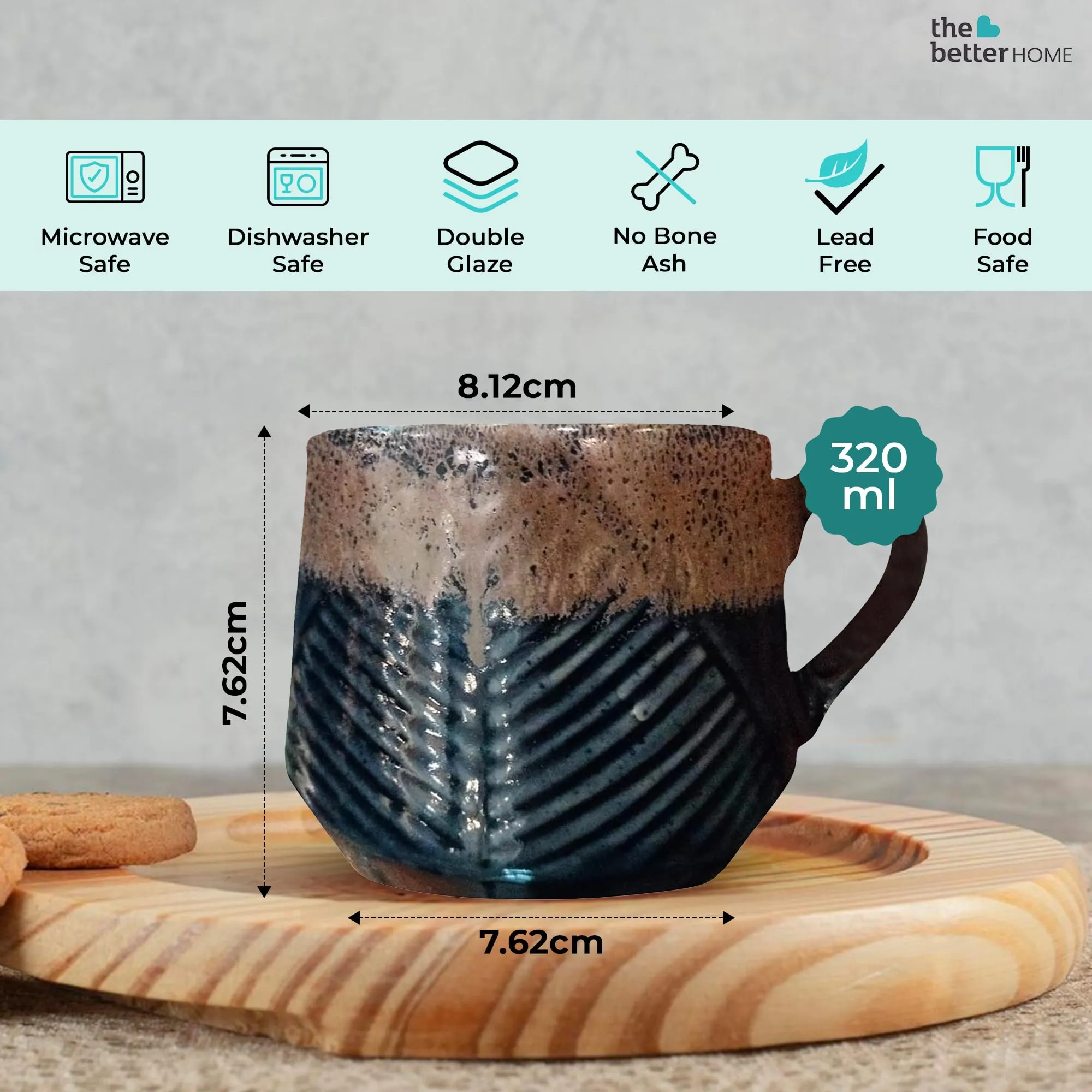 The Better Home Terra Series Ceramic Tea Coffee Cup with Handles (320 ml x 12) | Microwave Safe | Scratch Resistant | Stain Proof | Glossy Finish | Gifting Set | (Pack of 12- Brown Black)