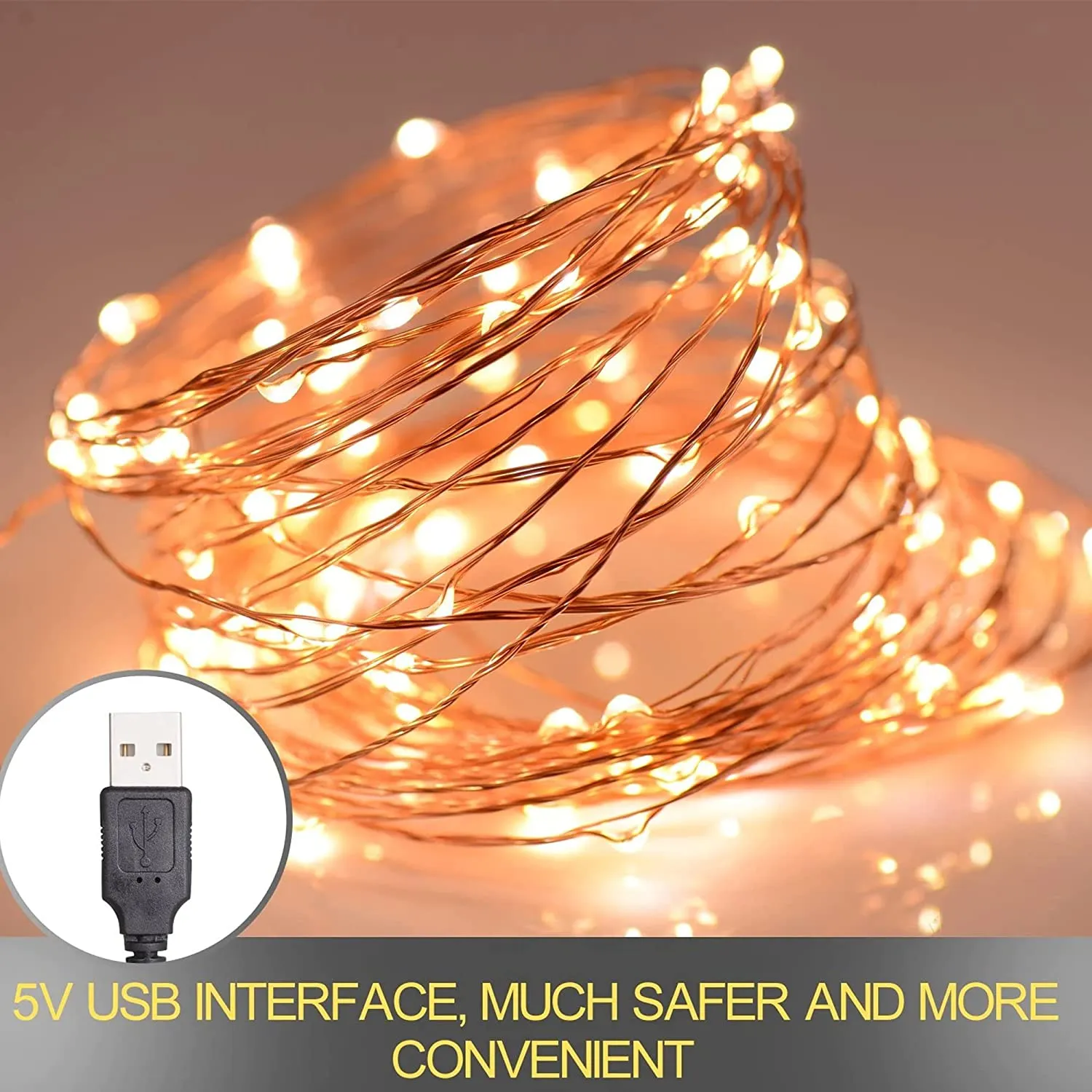 Themisto Decoration Series/Serial Light and String Light | USB Powered Copper String LED Light | for Diwali, Christmas, Indoor, Outdoor, Decoration, Bedroom, Wedding, Balcony - 10 Meter 100 LED Bulb