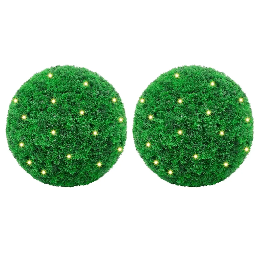 vidaXL Artificial Boxwood Balls with LED Lights 2 pcs Green 35 cm