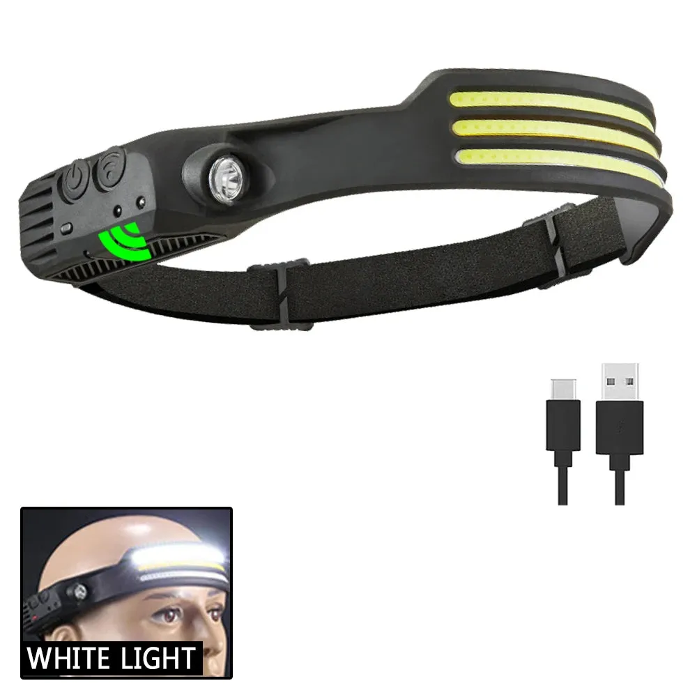 Wave Induction Headlamp COB LED Head Lamp With Built-in Battery Flashlight USB Rechargeable Torch Outdoor Lighting Work Light