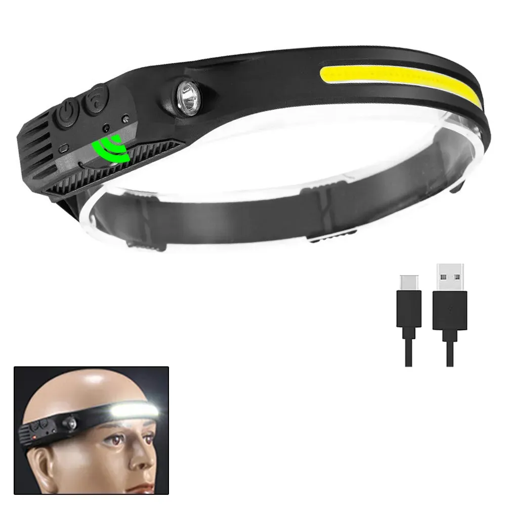 Wave Induction Headlamp COB LED Head Lamp With Built-in Battery Flashlight USB Rechargeable Torch Outdoor Lighting Work Light