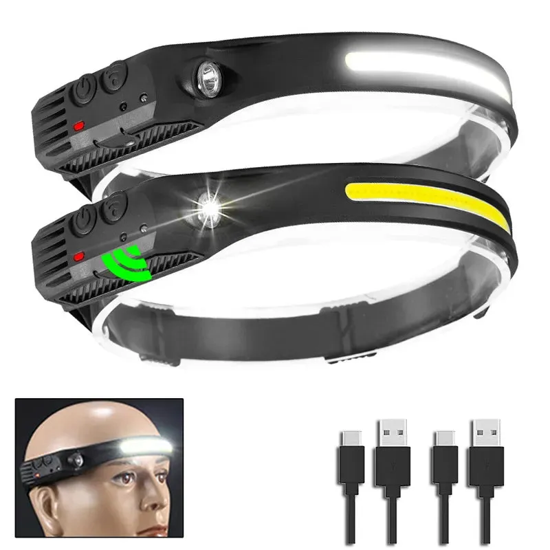 Wave Induction Headlamp COB LED Head Lamp With Built-in Battery Flashlight USB Rechargeable Torch Outdoor Lighting Work Light