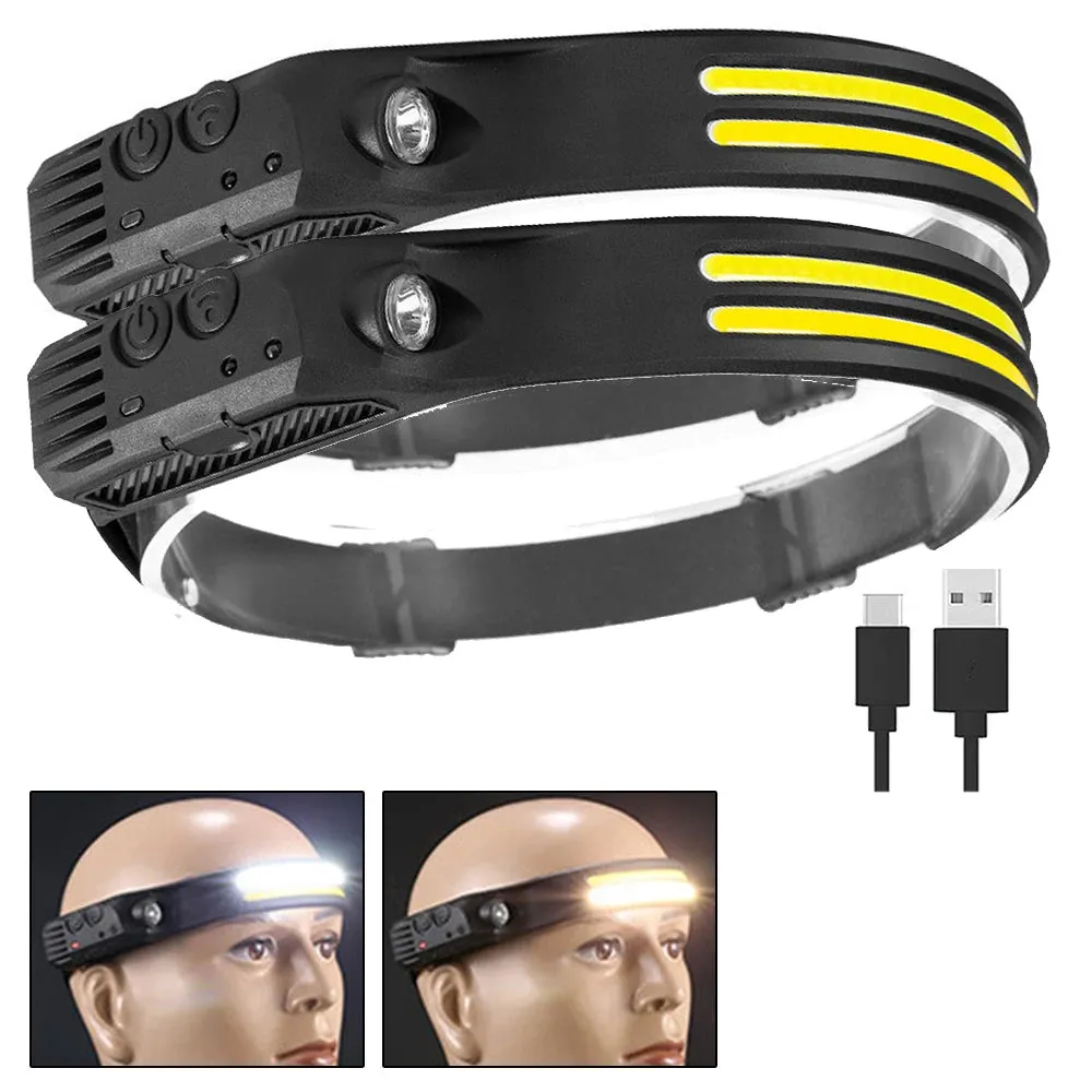 Wave Induction Headlamp COB LED Head Lamp With Built-in Battery Flashlight USB Rechargeable Torch Outdoor Lighting Work Light