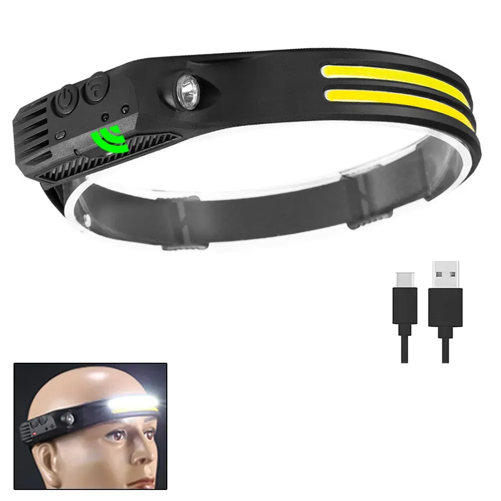 Wave Induction Headlamp COB LED Head Lamp With Built-in Battery Flashlight USB Rechargeable Torch Outdoor Lighting Work Light