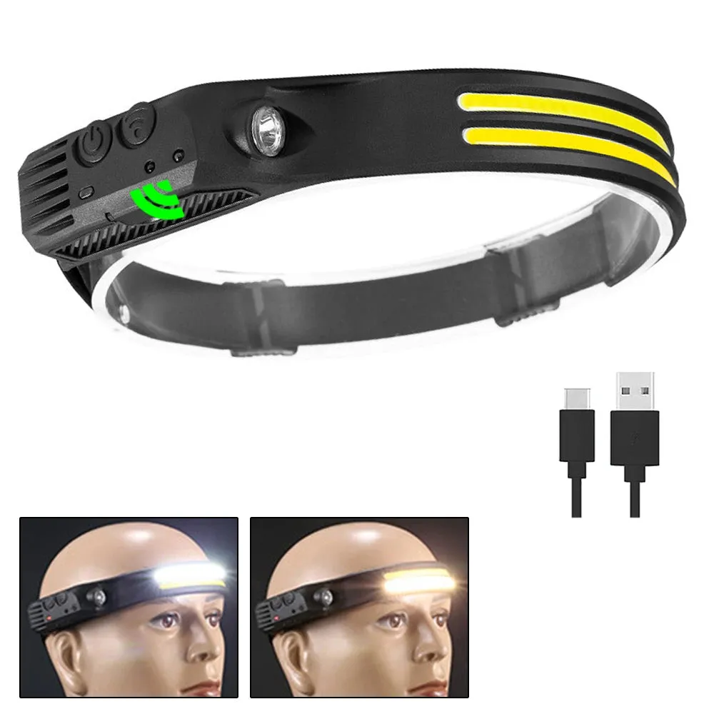 Wave Induction Headlamp COB LED Head Lamp With Built-in Battery Flashlight USB Rechargeable Torch Outdoor Lighting Work Light