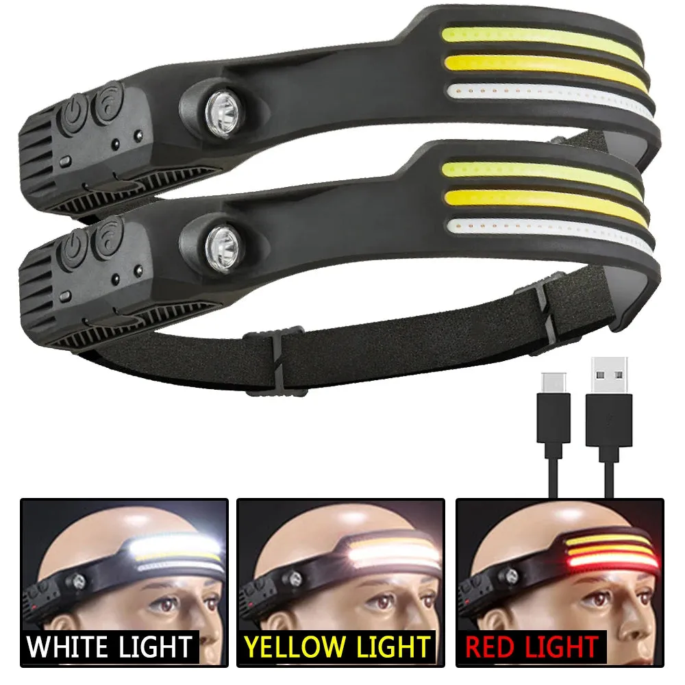 Wave Induction Headlamp COB LED Head Lamp With Built-in Battery Flashlight USB Rechargeable Torch Outdoor Lighting Work Light