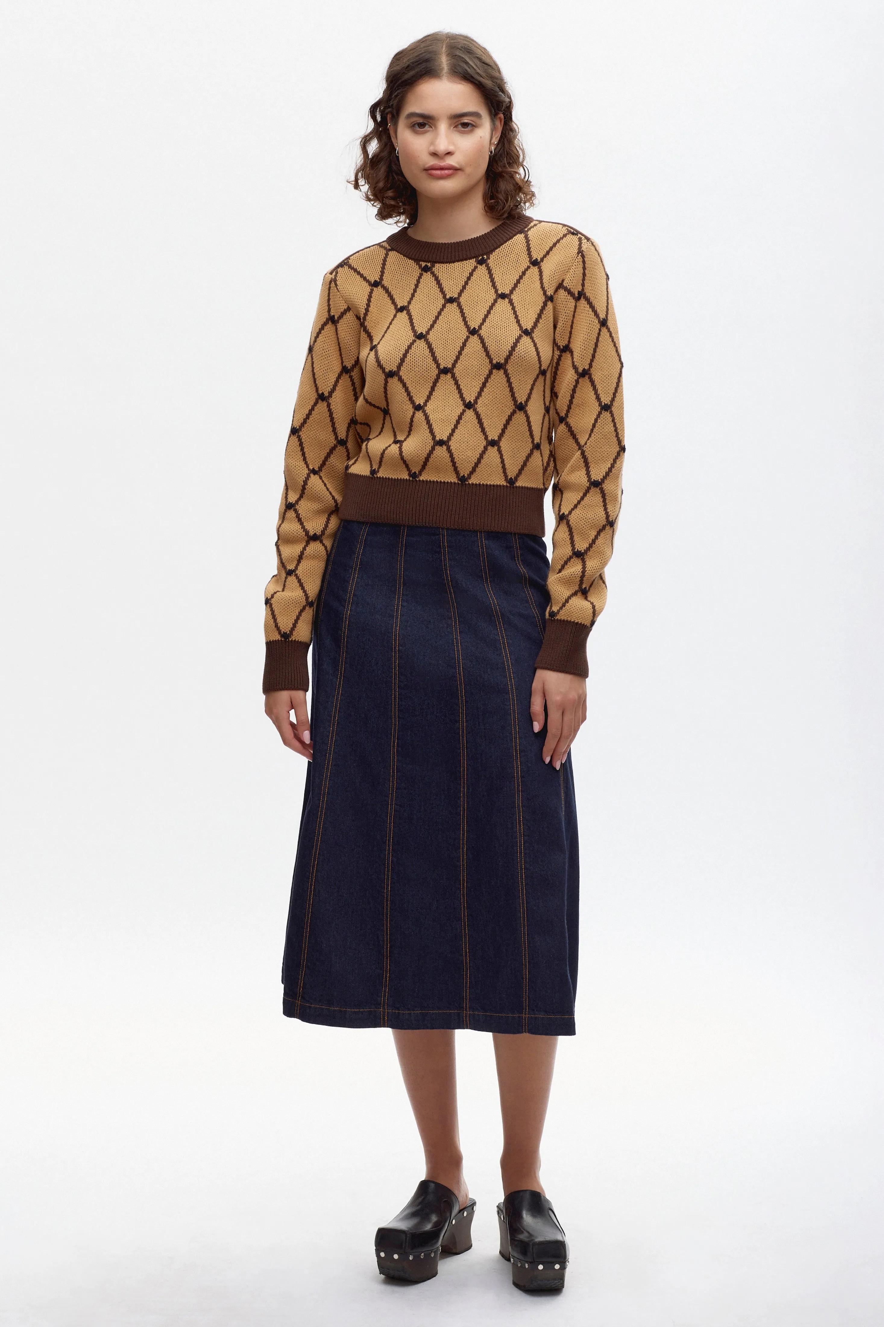 Women's Soad Sweater in Camel/Carafe/Black