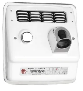 WORLD DRYER® RB3-974 Airstyle™ Model B Series Hair Dryer - Cast-Iron White Porcelain Push Button Recess-Mounted (208V-240V)